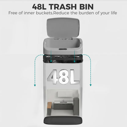HOMCOM 48L Stainless Steel Sensor Bin - Silver-Tone