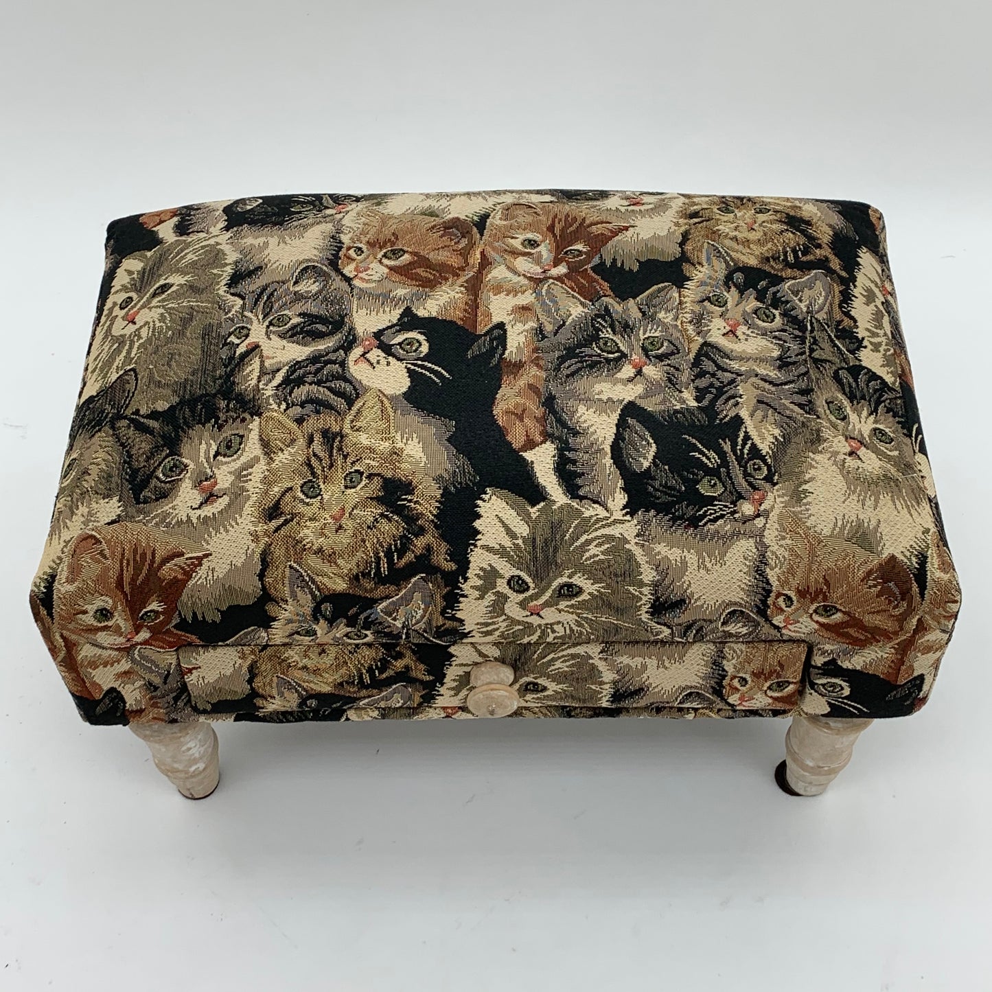 AcaciaHome Stylish & Durable Tapestry Deluxe Upholstered Ottoman Footstool with Drawer - Solid wood Lounge Padded Removable Legs Stool for Home, Bedroom, Living Space or Office (Cat Fabric)