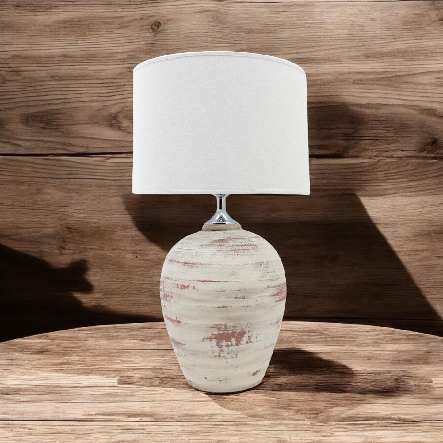 AcaciaHome Elegant Ceramic Table Lamp with Fabric Drum Shade – Decorative Bedside or Nightstand Light, Warm Soft Ambient Glow, E27 Bulb Compatible Lamp for Bedroom, Office & Desk (61cm Cream Lamp)