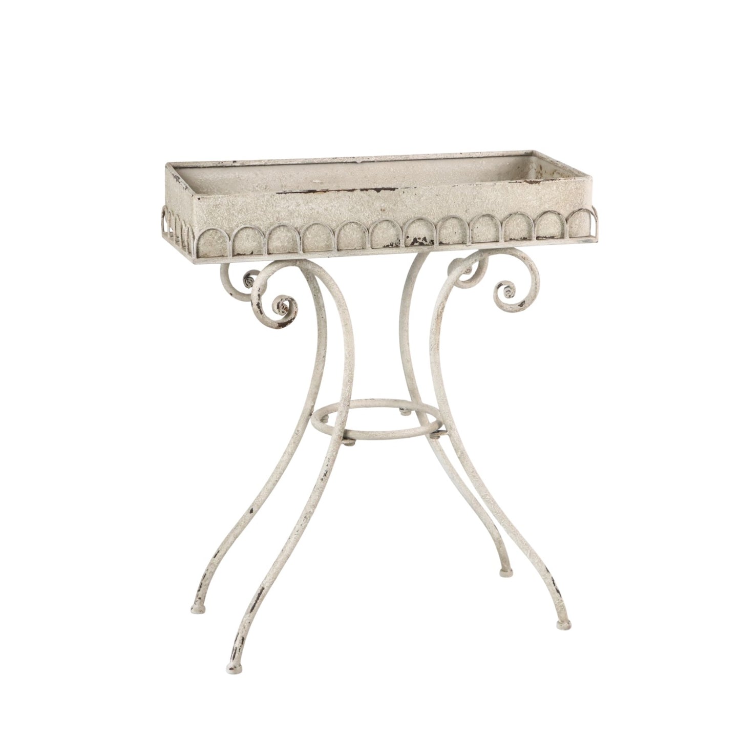 AcaciaHome Modern 65cm Metal Oblong Plant Pot Table Frame – Patina Finish Decorative Garden Stand, Weather-Resistant Indoor Outdoor Flower Display Holder for Patio, Balcony & Home Decor (Cream)