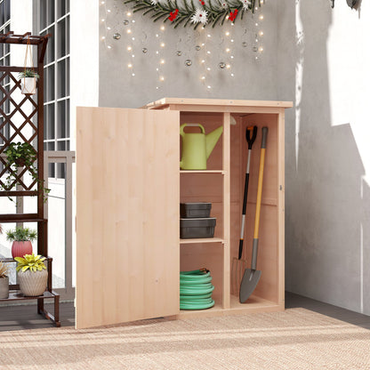Outsunny Wooden Small Shed, Garden Storage Shed with Shelves and Bolt Latch, 75L x 56W x115H cm, Natural