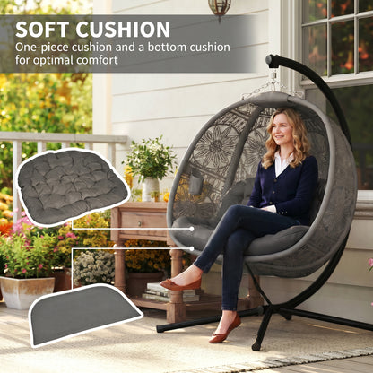 Outsunny Round Egg Basket Chair, with Steel Stand, Charcoal Grey