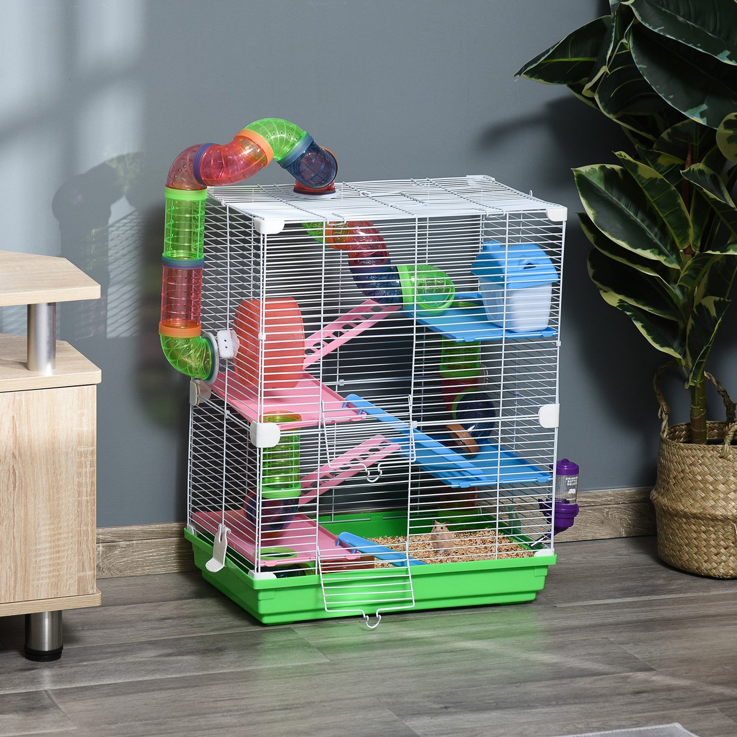5 Tier Hamster Cage Carrier Habitat Small Animal House w/ Exercise Wheels Tunnel