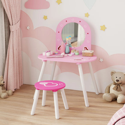 AIYAPLAY Kids Dressing Table with Mirror and Stool, Girls Vanity Set for Kids