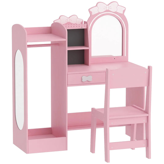 AIYAPLAY Kids Dressing Table, 3-in-1 Kids Vanity Set with Stool, 2-Colour