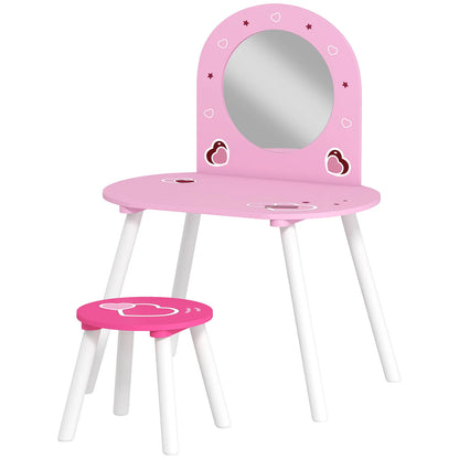 AIYAPLAY Kids Dressing Table with Mirror and Stool, Girls Vanity Set for Kids