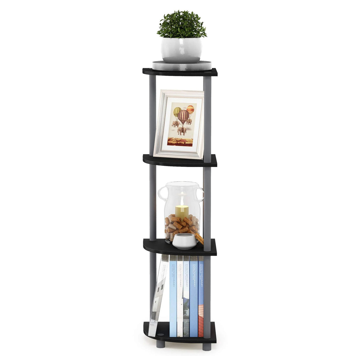 Furinno TURN-N-TUBE Corner Shelf, 4-Tier Corner Bookshelf, Display Storage
