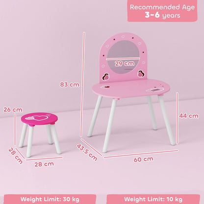 AIYAPLAY Kids Dressing Table with Mirror and Stool, Girls Vanity Set for Kids