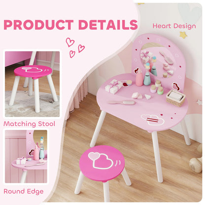 AIYAPLAY Kids Dressing Table with Mirror and Stool, Girls Vanity Set for Kids