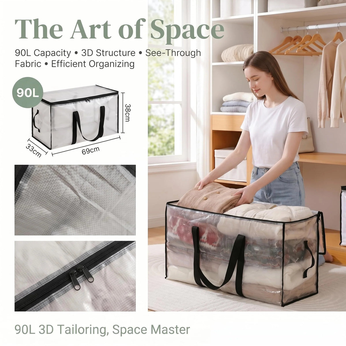 CNMTCCO Extra Large Moving Bags Heavy Duty, 90L Clothes Storage Bags with Zips