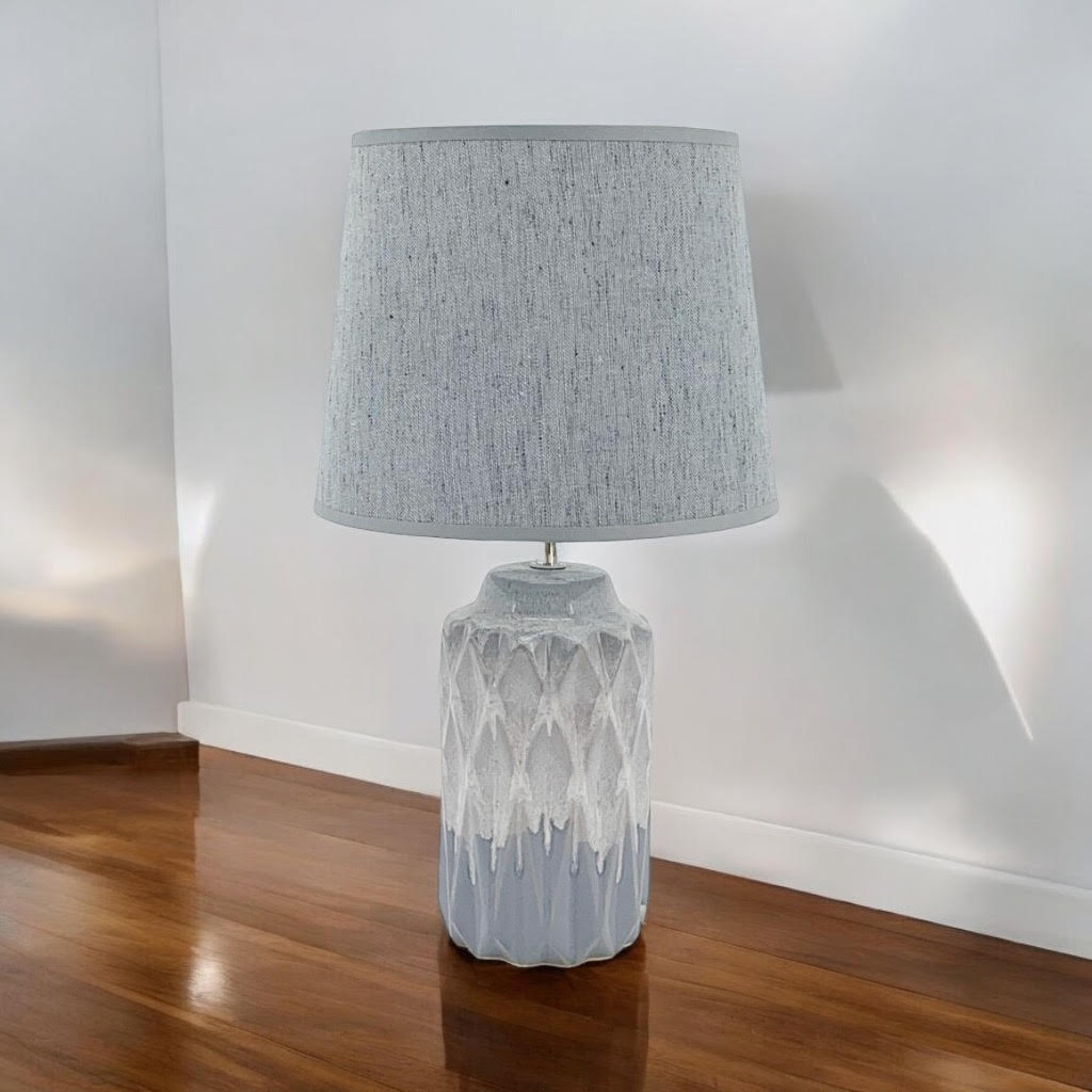 AcaciaHome Modern and Classic Cute Grey Two-Tone Ceramic Table Lamp with White Drum Shade - Perfect Stylish and Functional Hall Light for Living Room. Bedroom, and Office Decor (43CM)