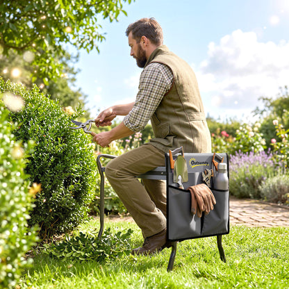 Outsunny Steel Frame Padded Garden Kneeler, with Tool Bag - Grey