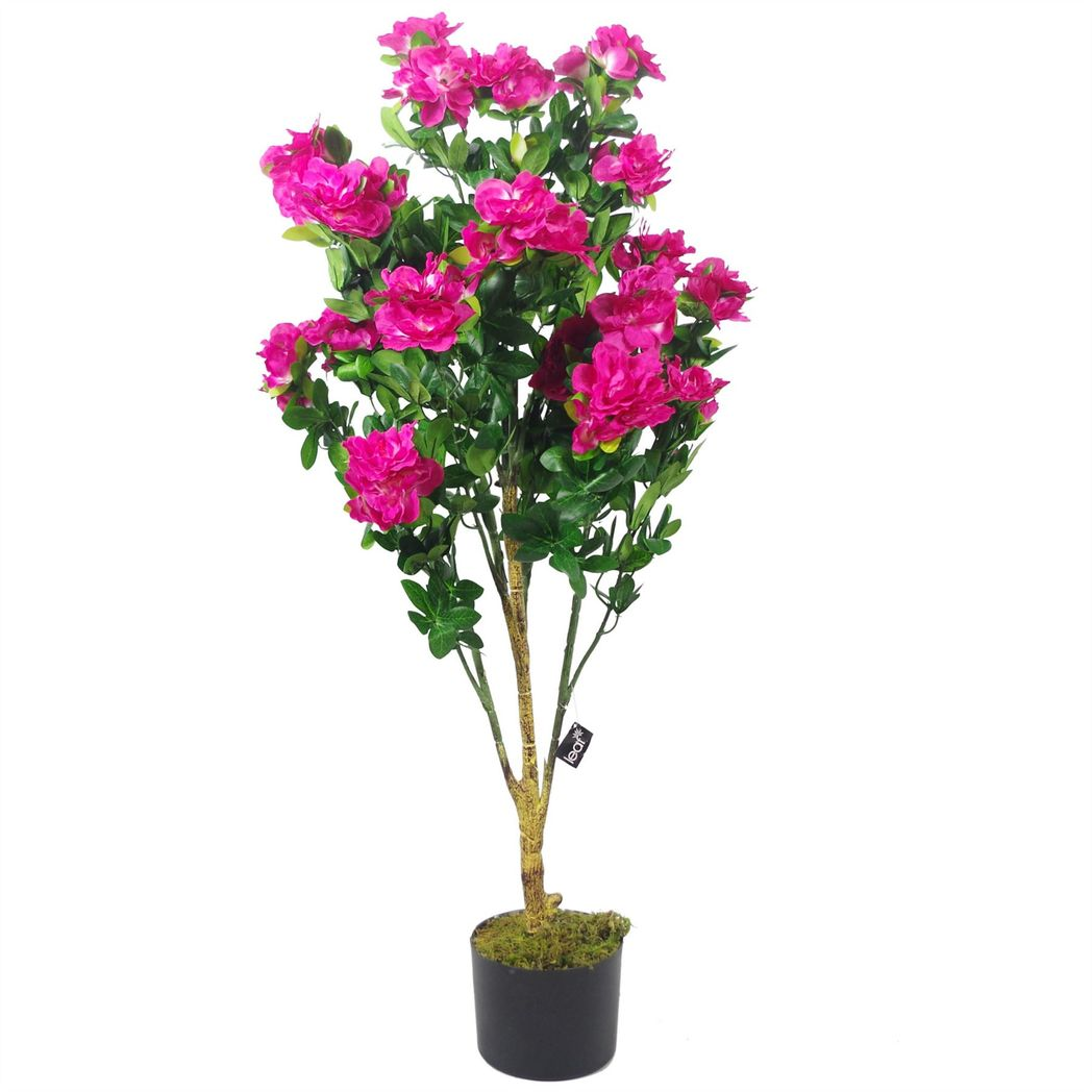100cm Premium Artificial Azalea Pink Flowers Potted Plant with Gold Metal Planter