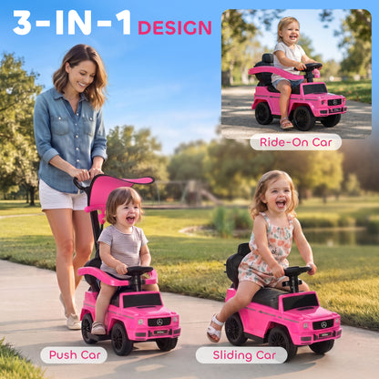 HOMCOM 3 in 1 Kids Children Ride on Push Car Toddler Sliding Car G350 Licensed Walker Foot to Floor Slider Push-Along with Horn Steering Wheel NO POWER Manual, Pink