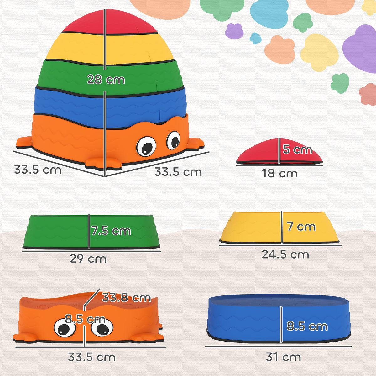 AIYAPLAY 5PCS Sensory Stepping Stones for Toddlers, Frog-Shaped Kids Stepping Stones Set with Anti-Slip Edging for Ages 2-8