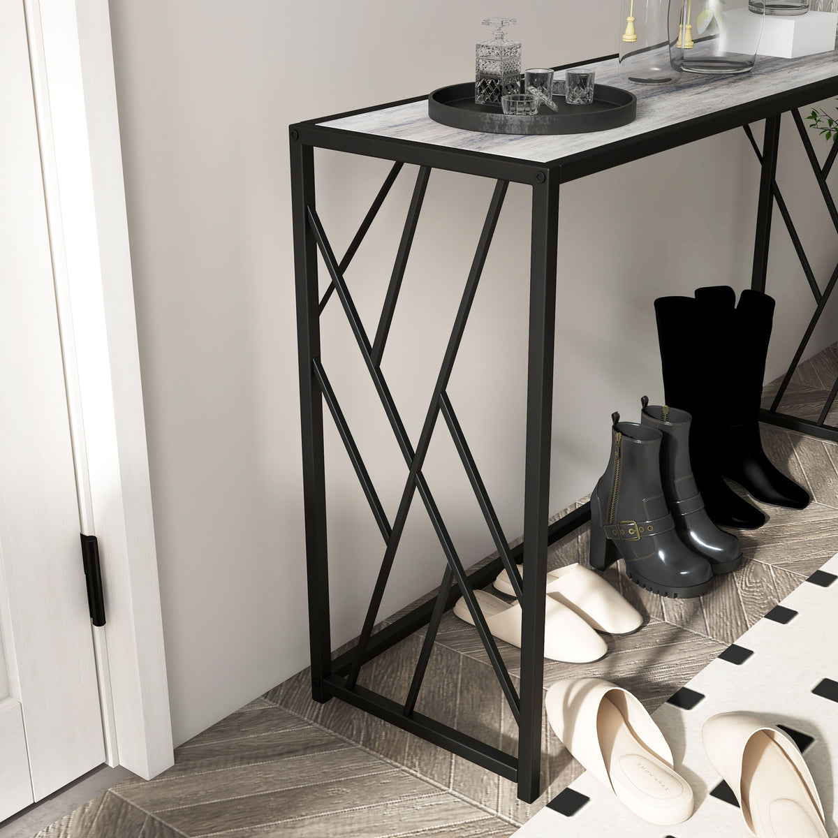 HOMCOM Console Table, Industrial Sofa Table with Metal Frame for Living Room, Hallway, 120 cm, Grey