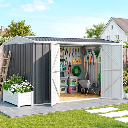 Outsunny 14 x 8ft Outdoor Garden Metal Storage Shed with Lockable Door, Tool Storage Box for Garden, Patio and Lawn, Grey