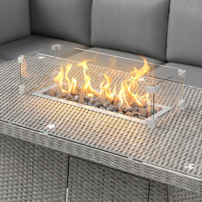 Outsunny Seven-Piece Firepit Table Rattan Sofa Set - Grey