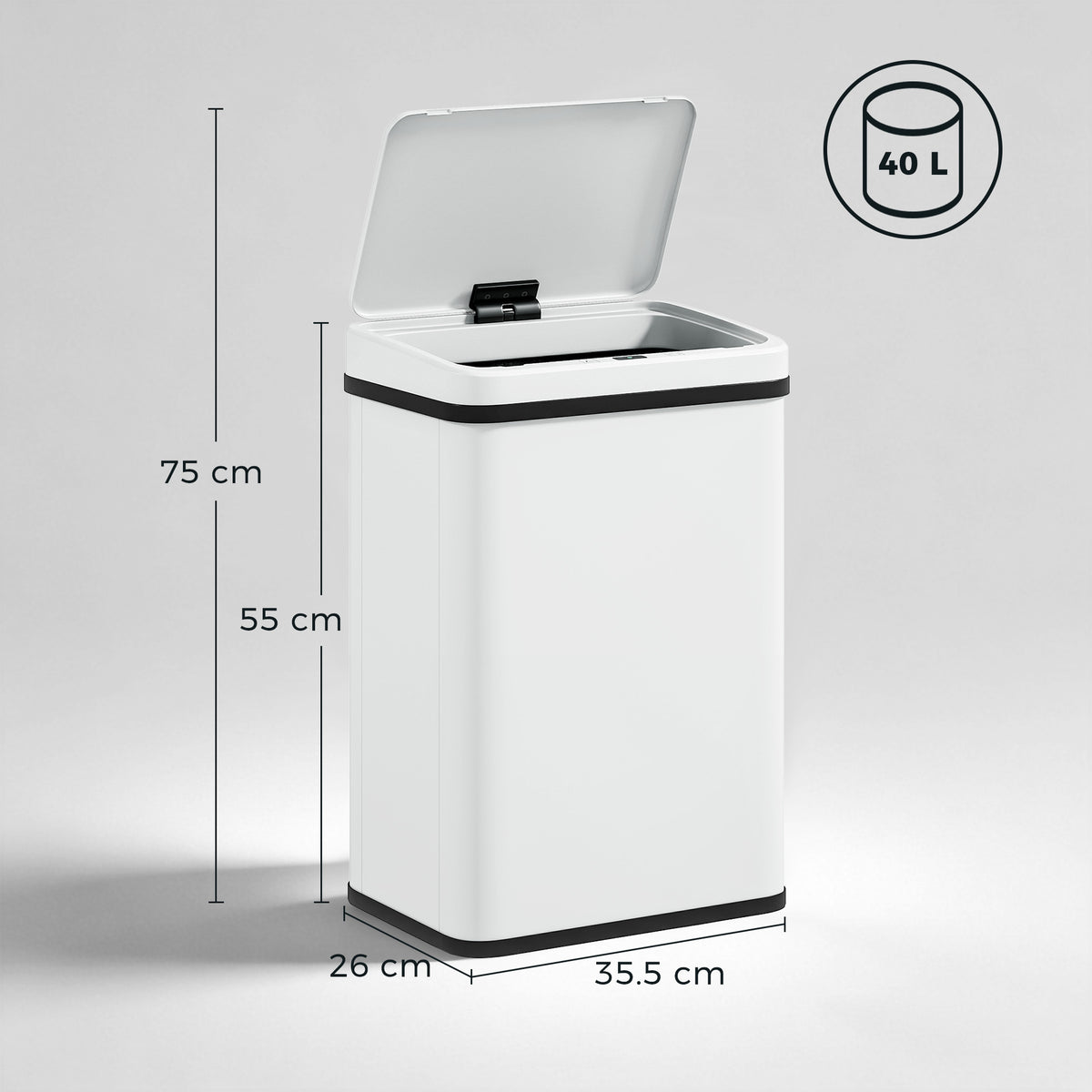 HOMCOM 40L Sensor Bin with Soft-Close Lid, Stainless Steel Automatic Touchless Motion Sensor Kitchen Bin, White