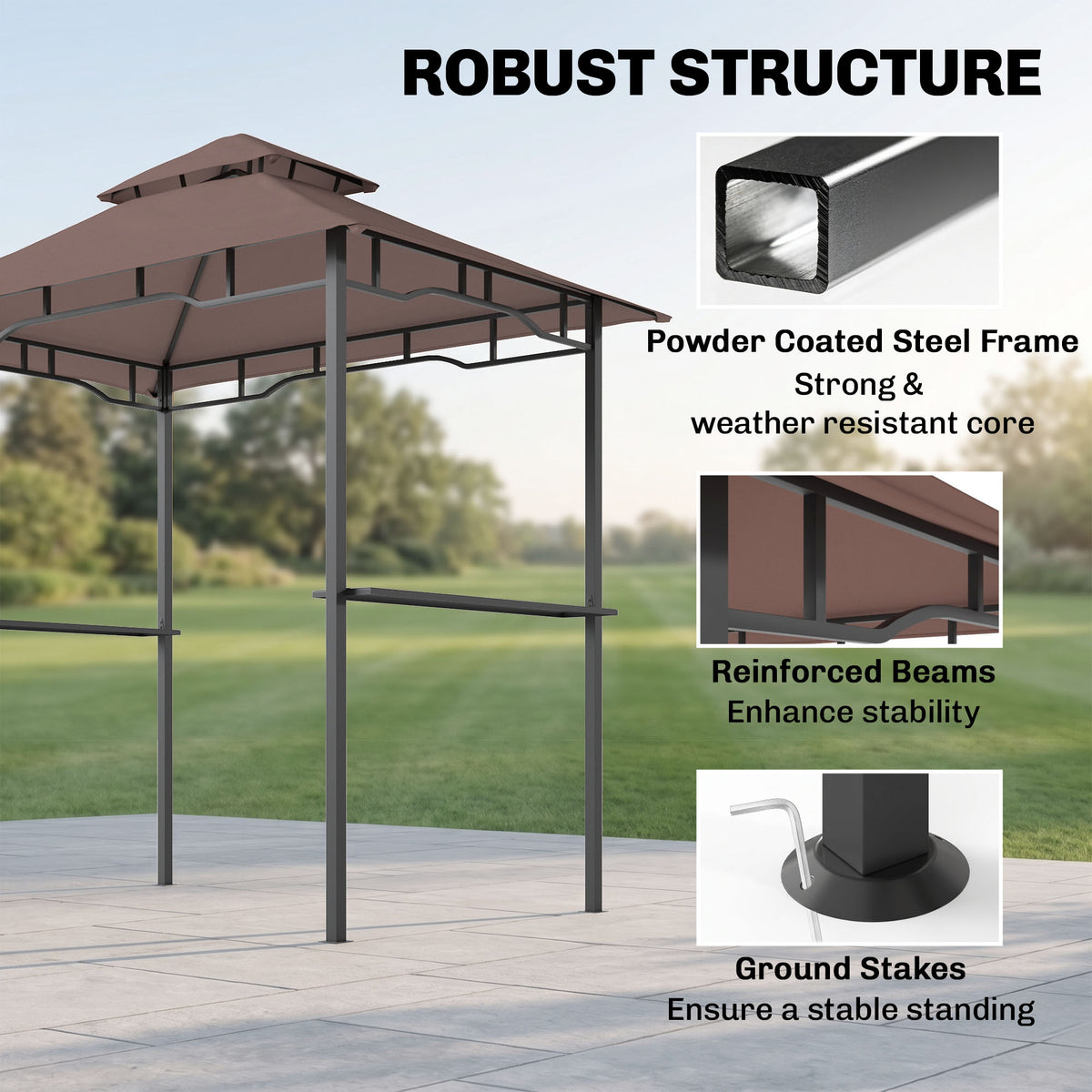 Outsunny 2.5x1.5m (8'x5') Grill Gazebo Canopy, Double Tiered Outdoor BBQ Gazebo Shelter with 2 Side Shelves for Garden, Patio, Barbecue, Picnic, Coffee