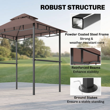 Outsunny 2.5x1.5m (8'x5') Grill Gazebo Canopy, Double Tiered Outdoor BBQ Gazebo Shelter with 2 Side Shelves for Garden, Patio, Barbecue, Picnic, Coffee