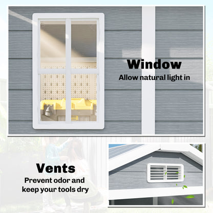 Outsunny 4 x 6ft Garden Shed, Plastic Shed with Floor, Window, Lockable Door and Vents, Resin Tool Shed for Outdoor Patio Storage, Zero Maintenance, Grey