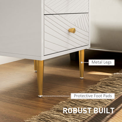 HOMCOM Elegant Two-Drawer Bedside Table - White/Gold-Tone