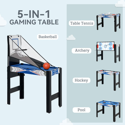 SPORTNOW 5-in-1 Multi Games Table, with Mini Pool, Table Tennis, Basketball, Hockey, Archery, Blue