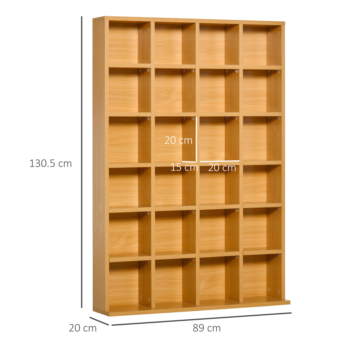 HOMCOM CD Storage Unit with Adjustable Shelves, 89 x 130.5 cm, Beech Wood Finish