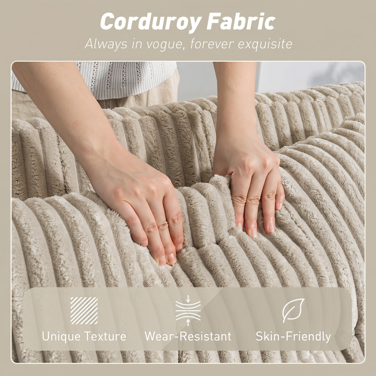HOMCOM Corduroy Click Clack Sleeper Sofa with Pull Out Design, 2 Seater Sofa Bed, Cream White