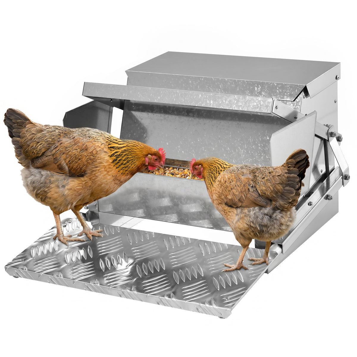 PawHut 11.5KG Automatic Chicken Poultry Feeder Rat Proof Treadle Self Opening with Galvanized Steel and Aluminium