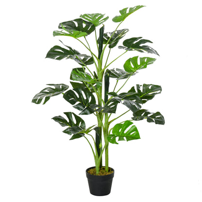 Outsunny 100cm/3.3FT Artificial Monstera Tree Decorative Cheese Plant 21 Leaves with Nursery Pot, Fake Tropical Palm Tree for Indoor Décor