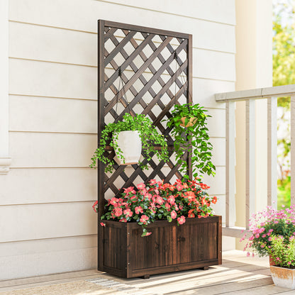 Outsunny Garden Planter with Trellis, 45L Raised Bed for Climbing Plants, Vines, Flowers, Outdoor Planter Box for Patio, 72.5 x 31.5 x 149.5 cm, Carbonised Finish
