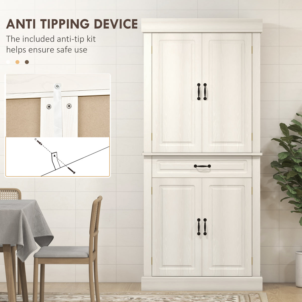 HOMCOM Tall Kitchen Cupboard, Kitchen Pantry Cabinet with 6 Shelves and Drawer, Cream White