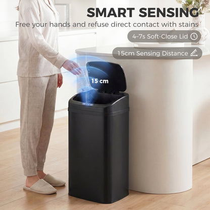 HOMCOM 48L Galvanised Steel Sensor Bin - Black