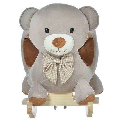 HOMCOM Kids Children Rocking Horse Plush Ride On Bear Seat w/ Sound Wood Base Seat Seat Belt Toddler Baby Toy for 18-36 Months Grey