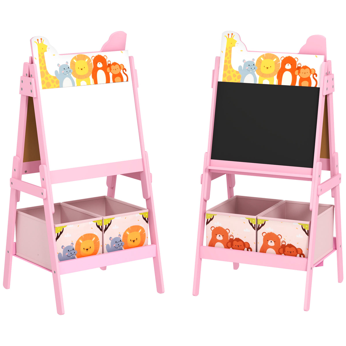 AIYAPLAY 2 in 1 Kids Easel with Whiteboard, Chalkboard, Storage Boxes, for Ages 3-8 Years, Pink