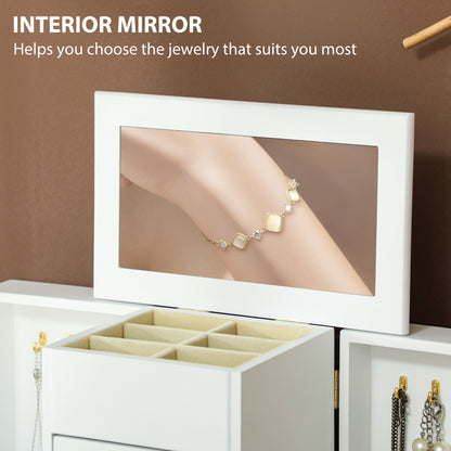HOMCOM 4-Tier Jewellery Box with Mirror and 3 Drawers - White