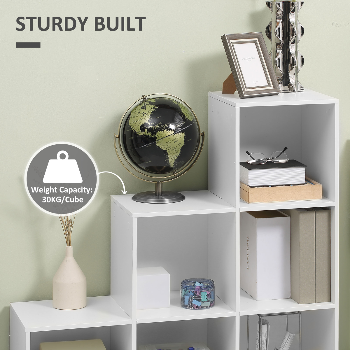 Storage Cabinet with 6 Cubes Closet Organiser with 3-Tier Shelf, White