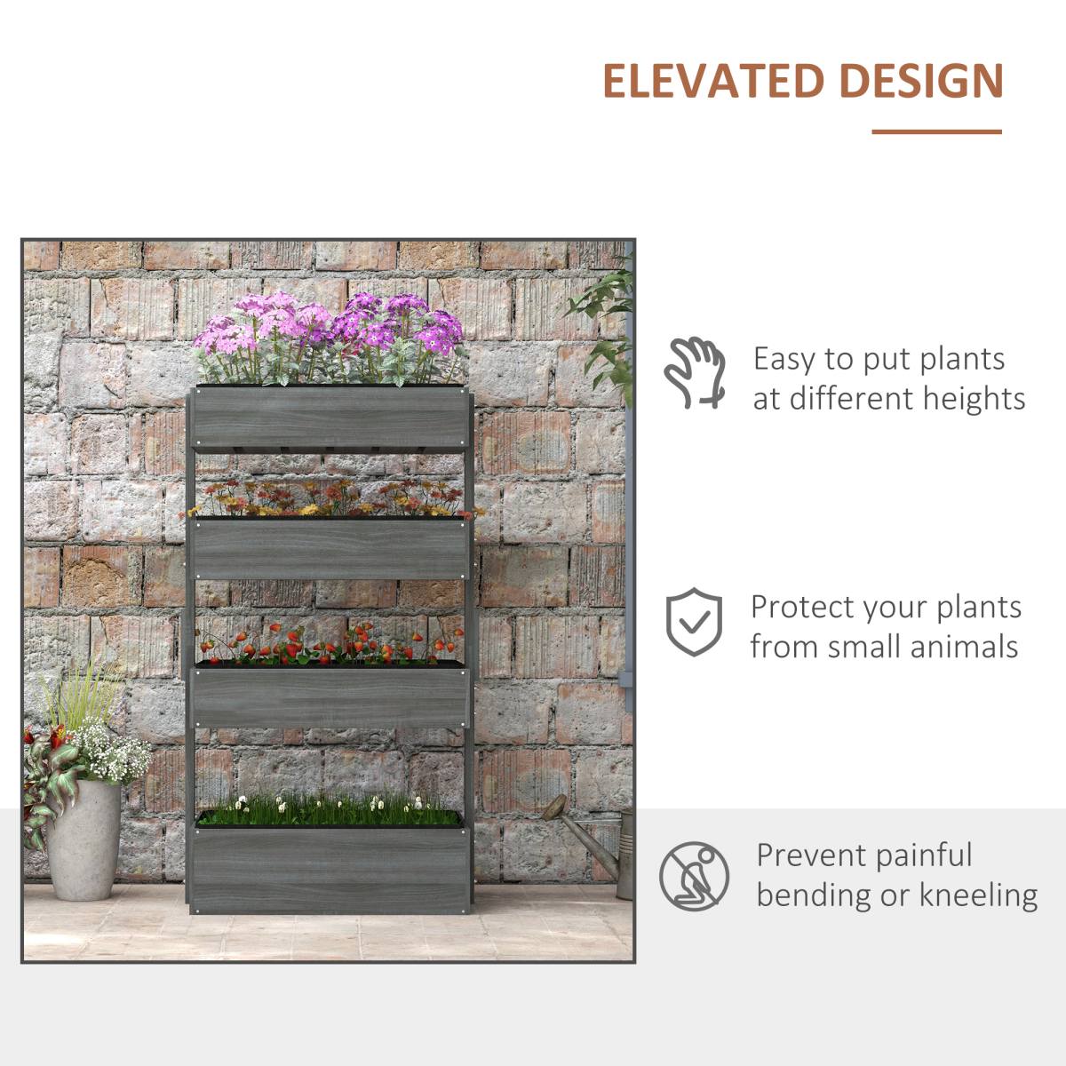 Outsunny Raised Garden Bed Wooden Plant Stand Grey