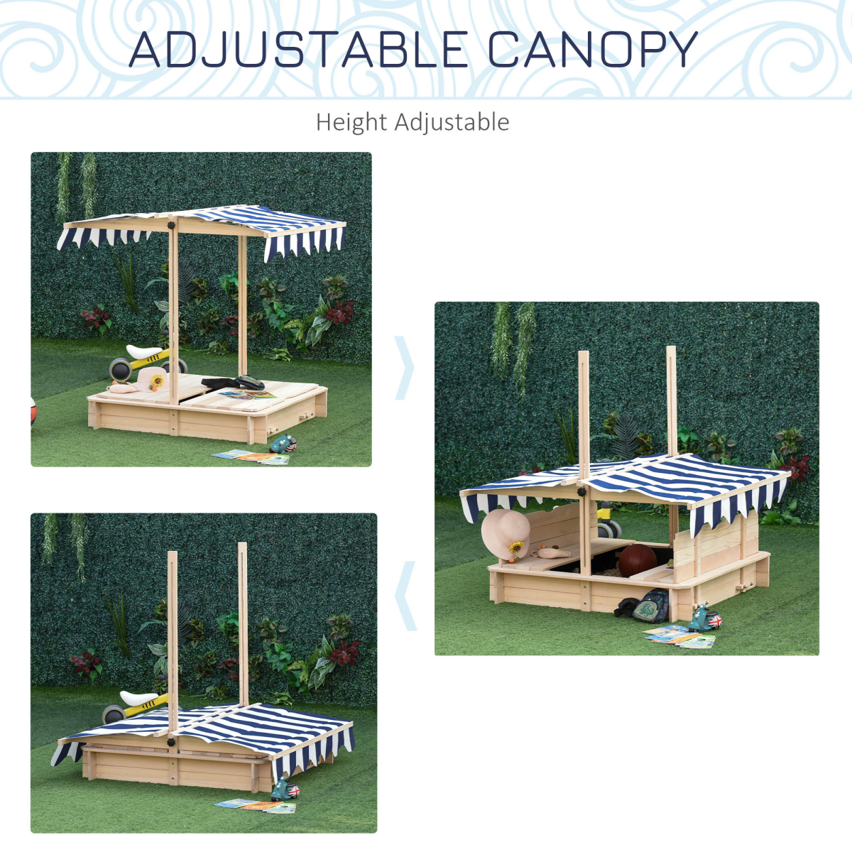 Kids Square Wooden Sandpit Children Cabana Sandbox Outdoor Playset