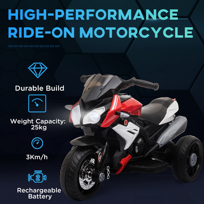 Kids Electric Motorcycle Ride-On Toy 6V Battery Music Horn Lights Red HOMCOM