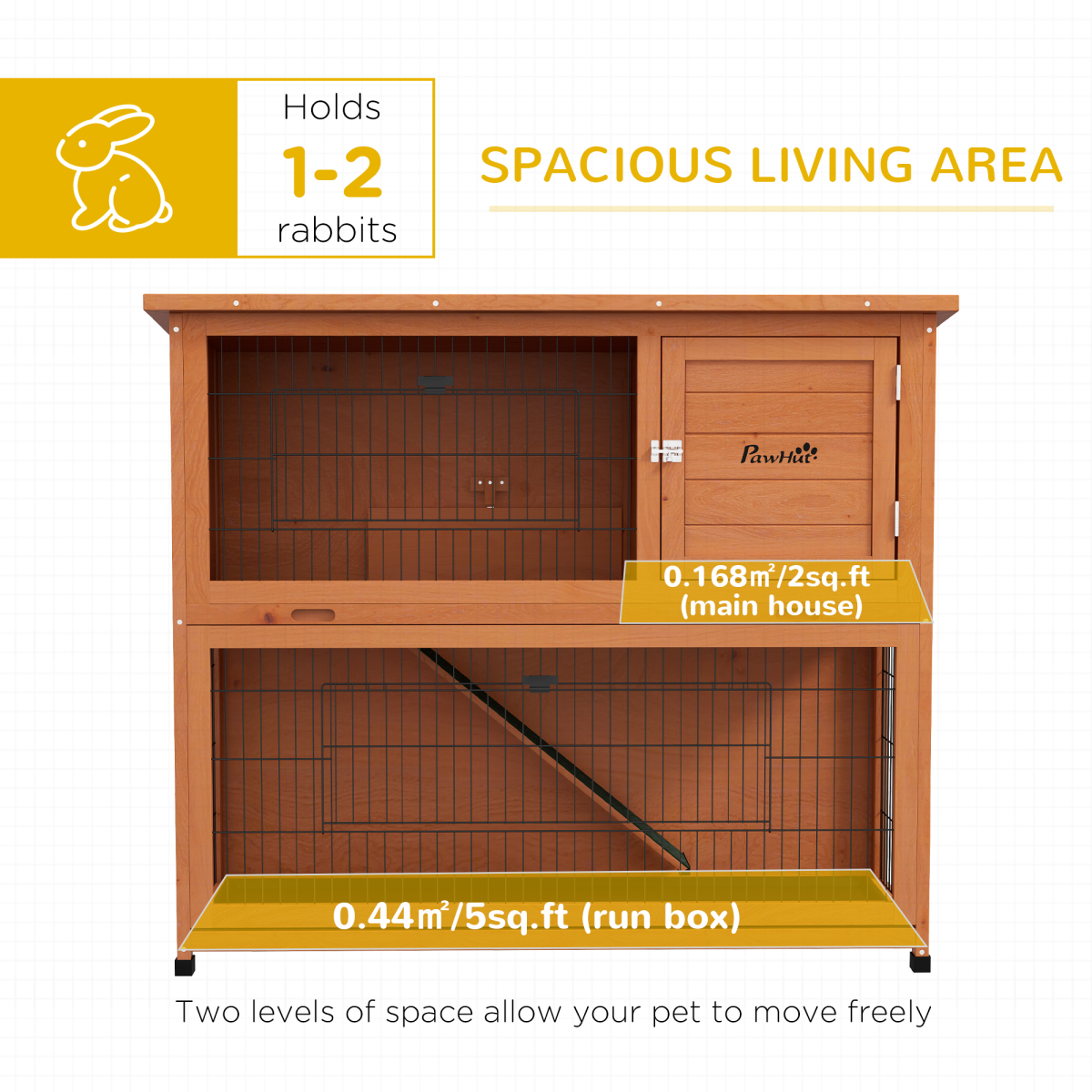 PawHut Wooden Rabbit Hutch Antiseptic Outdoor, for 1-2 Rabbits, Orange