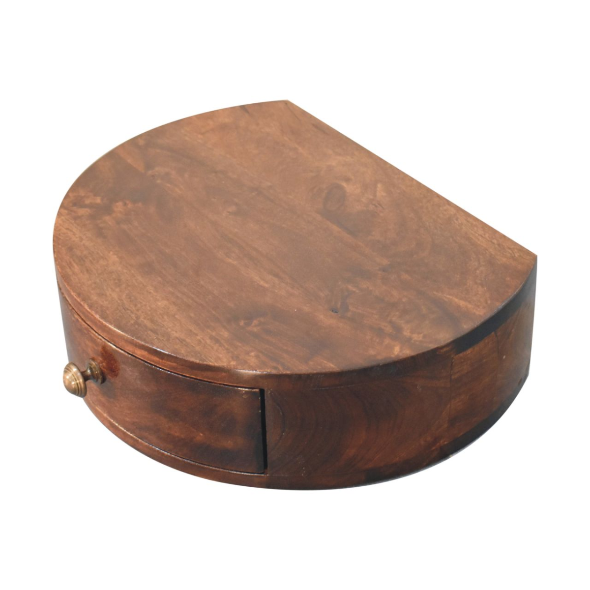 Artisan Furniture Solid Wood California Walnut Wall Mounted Rounded Bedside, 1 Drawer, Dark Brown