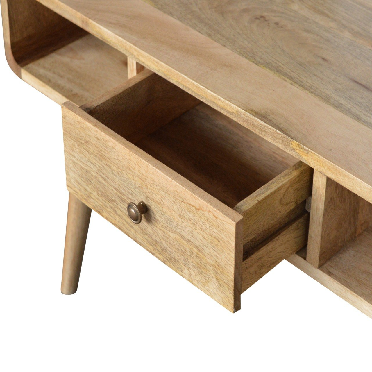 Artisan Furniture Solid Wood Curved Oak-ish Coffee Table, Beige, 2Drawers