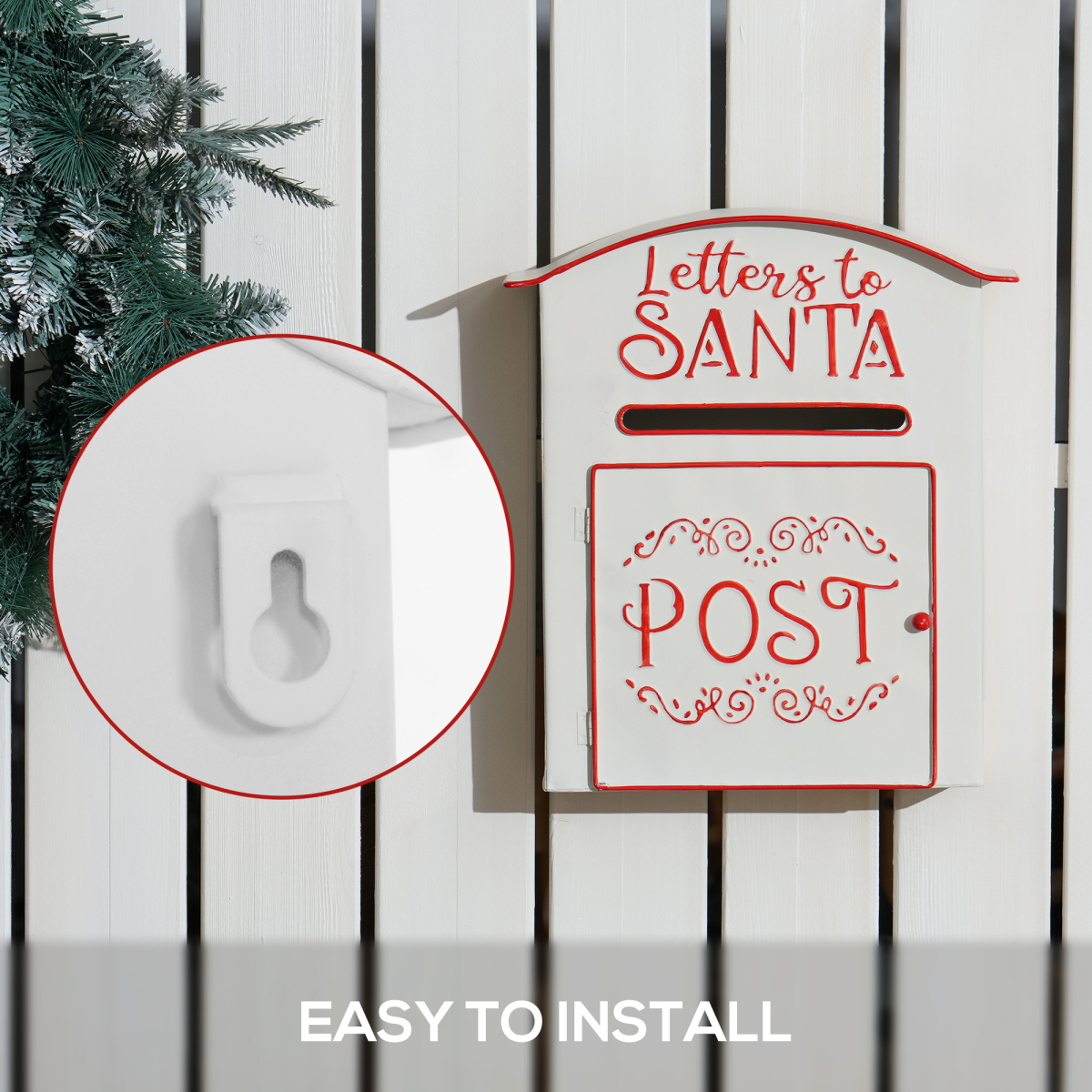 HOMCOM Christmas Post Box Wall Mounted Santa Mailbox for Xmas Decoration