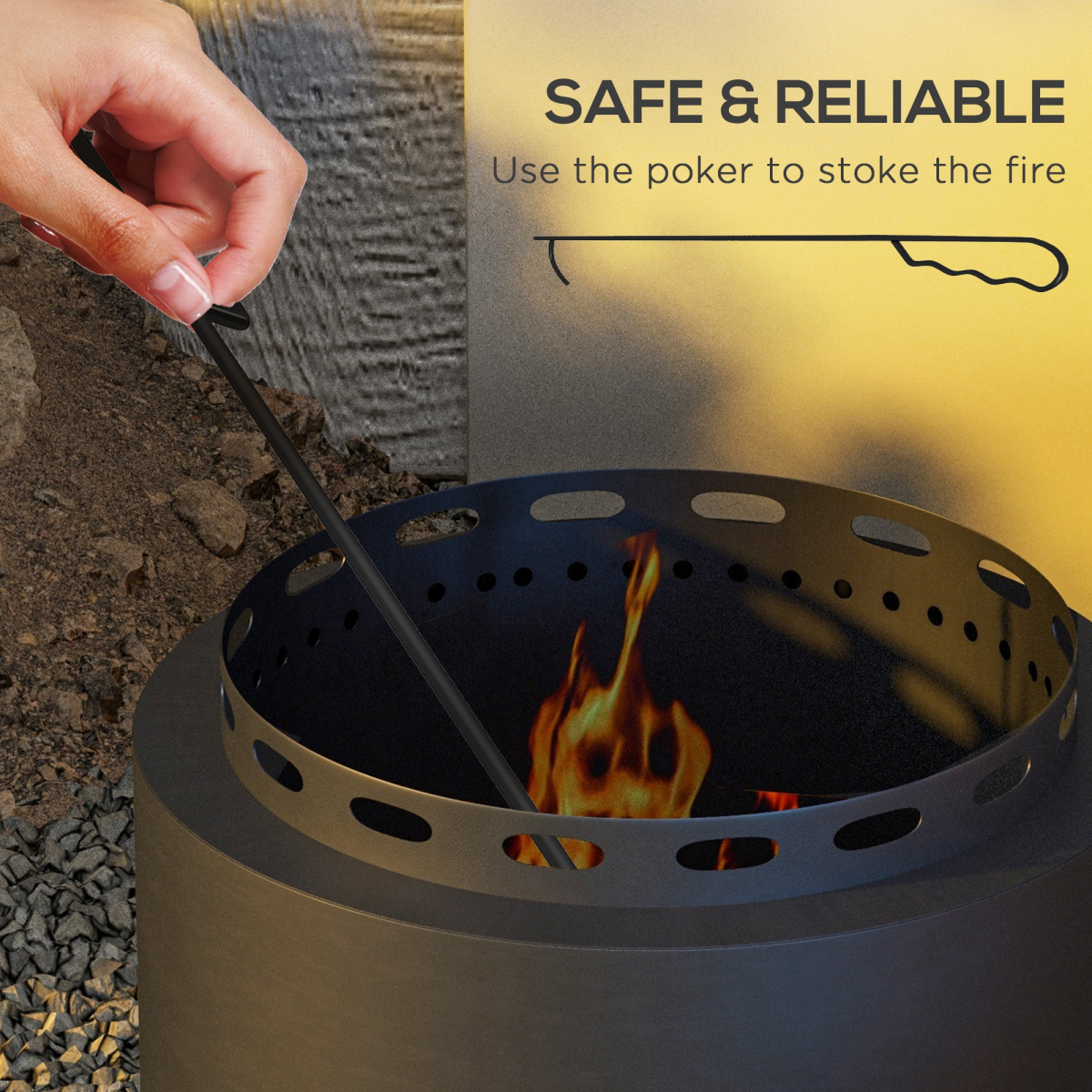 Outsunny 48.5cm Smokeless Wood Burning Firepit Metal Fire Pit, Black