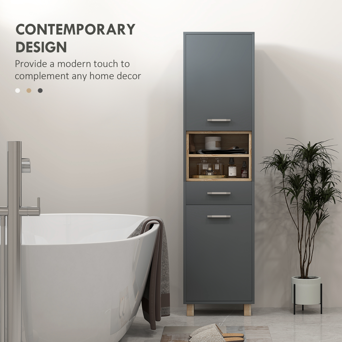 HOMCOM Bathroom Storage Unit with Open Shelves and Drawer