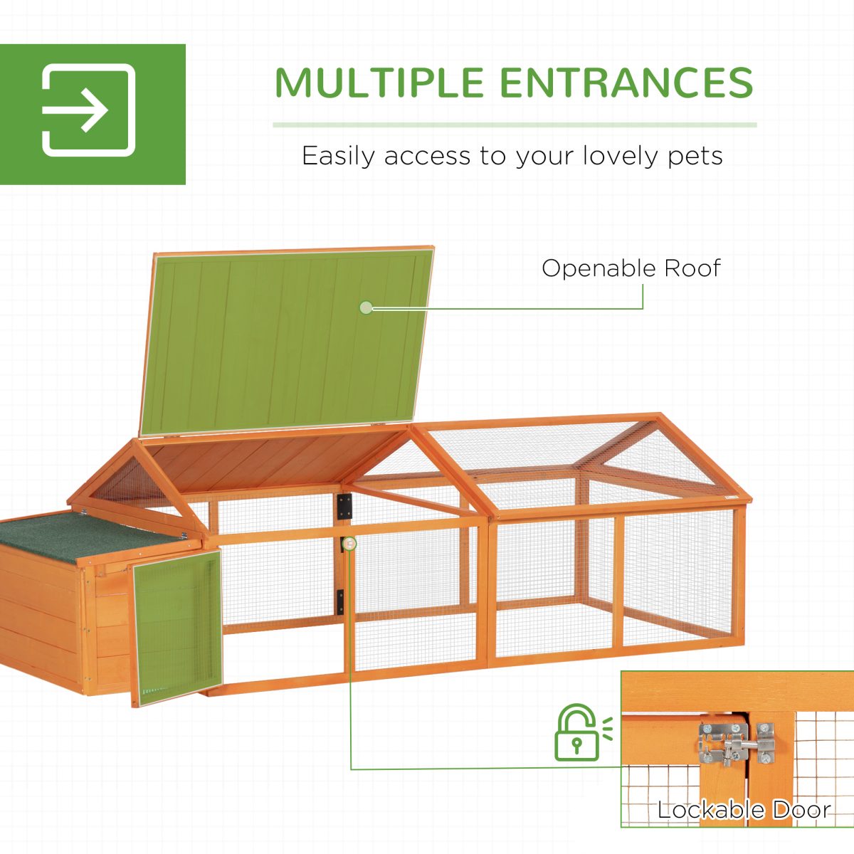 PawHut Wooden Chicken Run with Nesting Box, Openable Roof for 4-8 Chickens Ducks