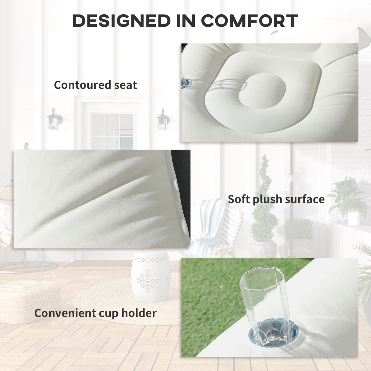 Outsunny Inflatable Chair and Foot Stool for Gaming, Reading, Watching, Grey